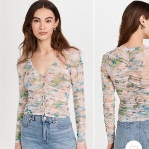 Astr Multicolor Ruched Long Sleeve Blouse